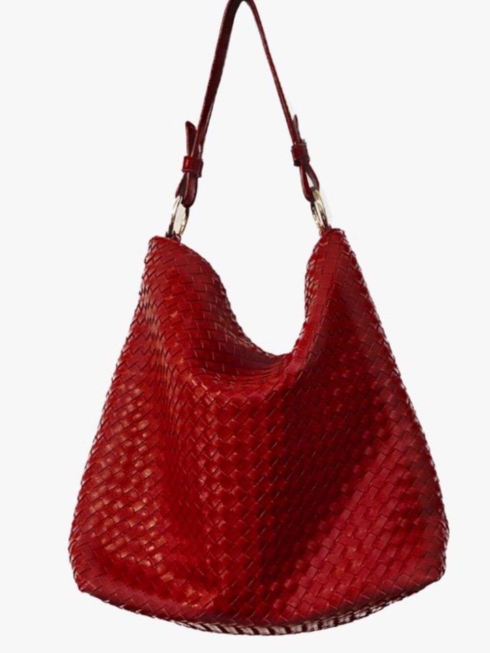 Lulu Dharma Crimson Red Woven Vegan Leather Hobo Shoulder Bag
